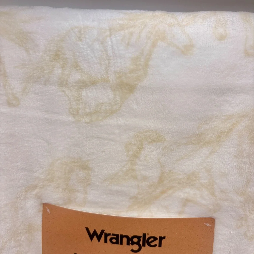 Wrangler Oversized‎ Ultra Plush Throw Cream Tan Horse Print Blanket 60x70 NEW